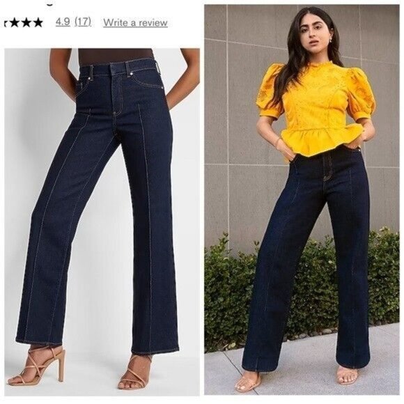 Express Denim - Express High Waisted Rinse Front Seam Wide Leg Jeans Size 2 Long